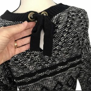 Lucky Brand Diamond Knit Sweater Womens Sz Small Black White Marled Oversized